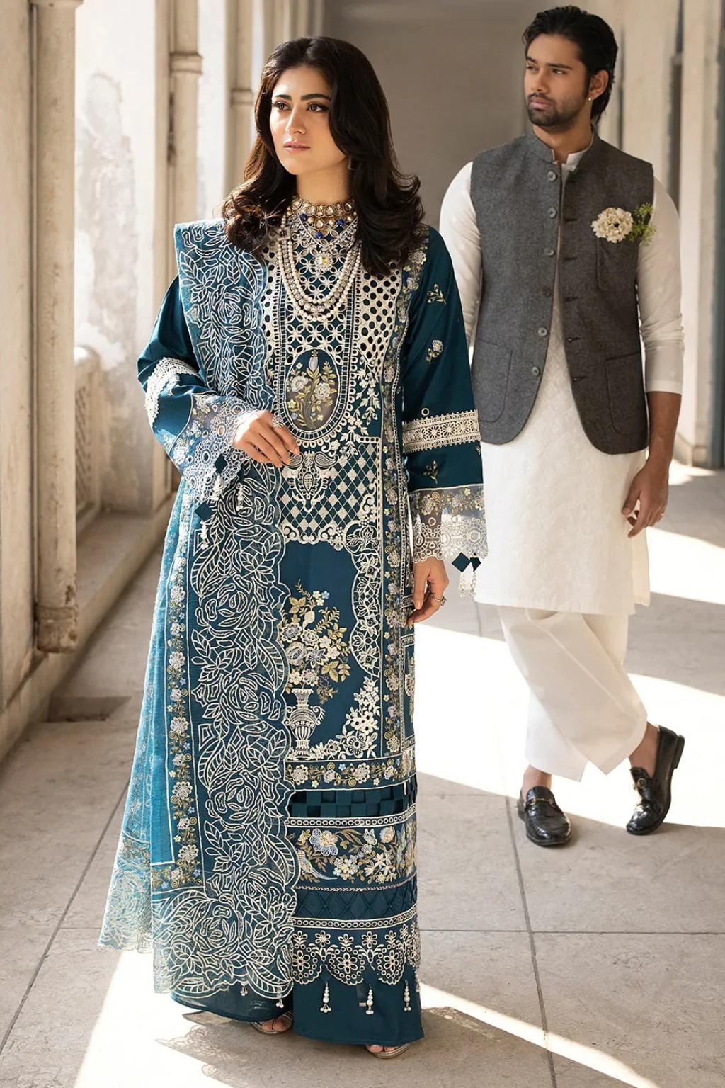 MAHNUR - 3PC Unstitched  Luxury Dhanak Embroidered Suit - SNW-7130