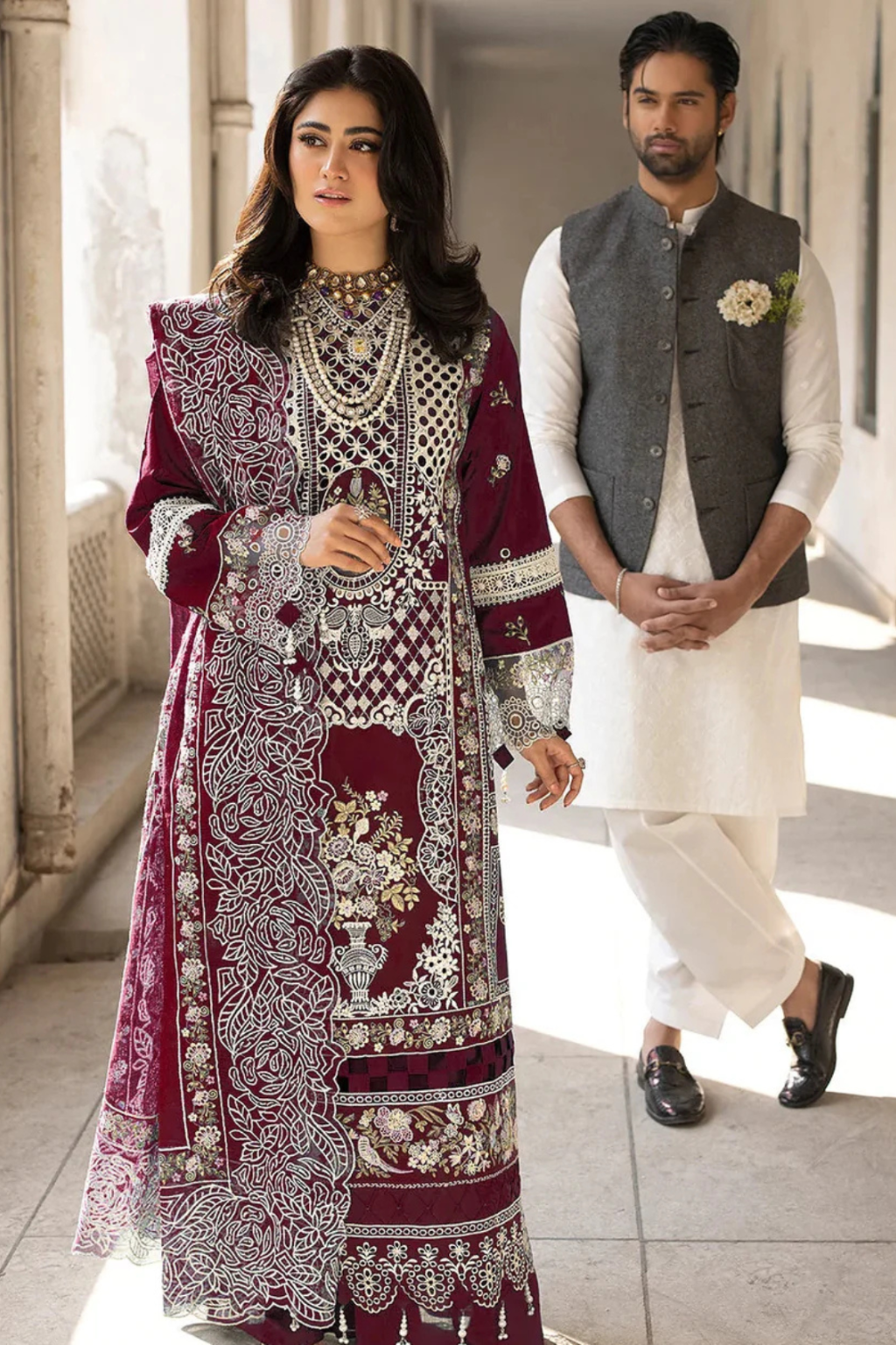 MAHNUR - Unstitched 3PC Luxury Dhanak Embroidered Suit With Handmade Neck Patch - SNW-1702