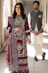 MAHNUR - Unstitched 3PC Luxury Dhanak Embroidered Suit With Handmade Neck Patch - SNW-1702