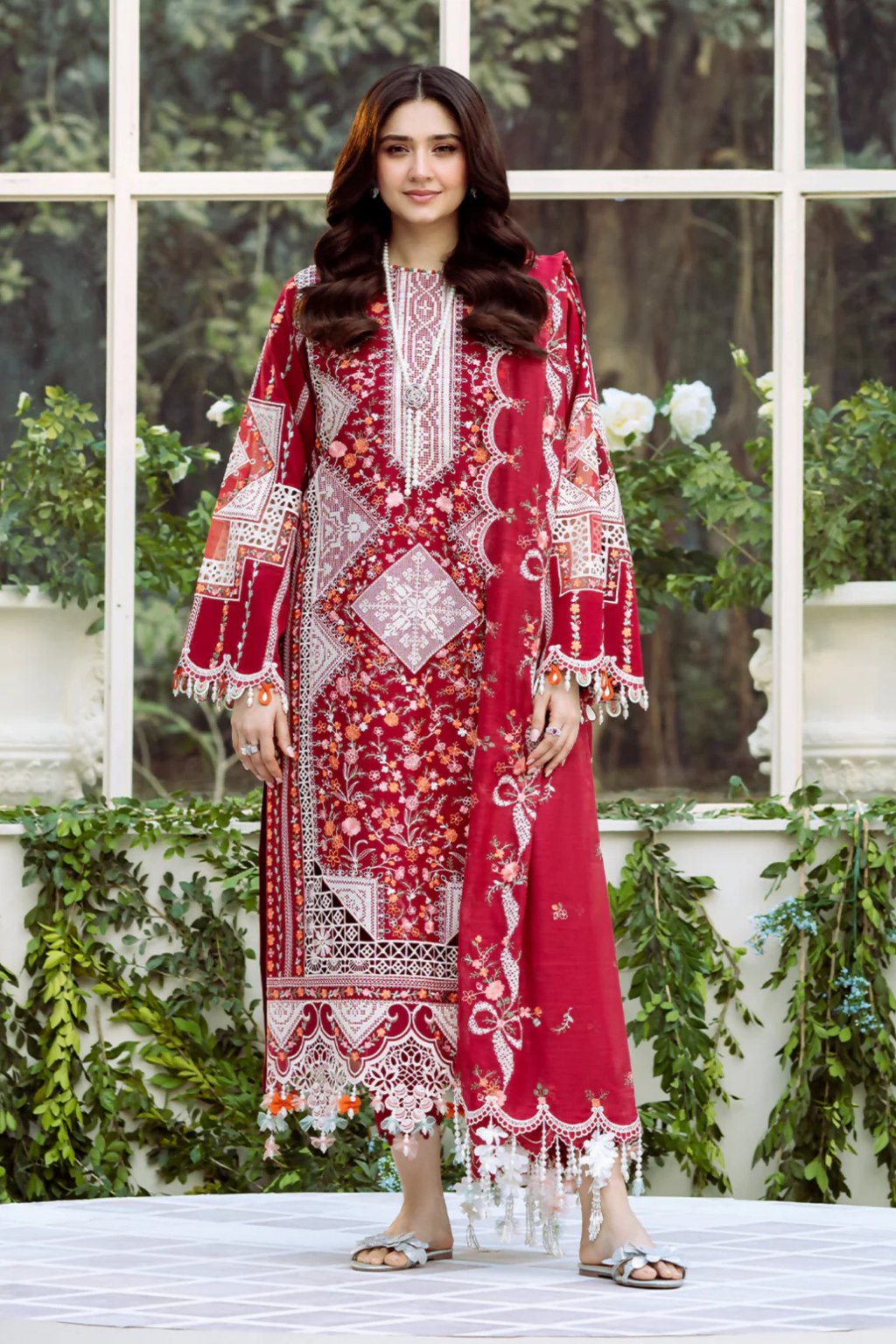 BIN ILYAS - 3PC Luxury Lawn Embroidered Suit - SNW-1117