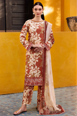 BAROQUE - 3PC PRINTED SHIRT WITH PATCHES AND CHIFFON DUPATA AND TROUSER - SNW-4106