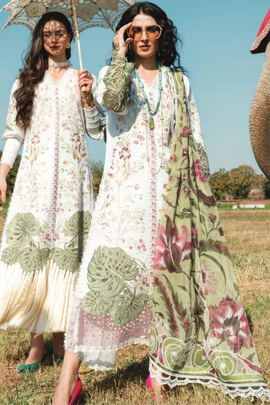 MUSHQ- Unstitched 3PC Luxury Lawn Embroidered Suit - SNW - 5105