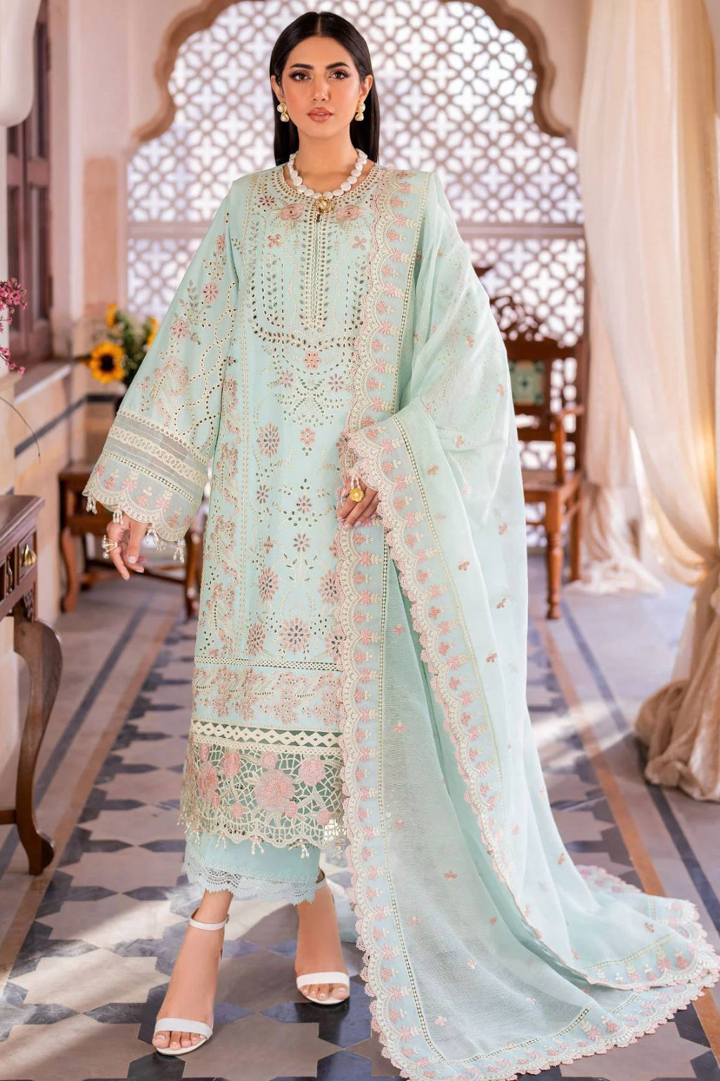 Akbar Aslam -Unstitched  3PC Luxury Lawn Embroidered Suit - SNW-1149