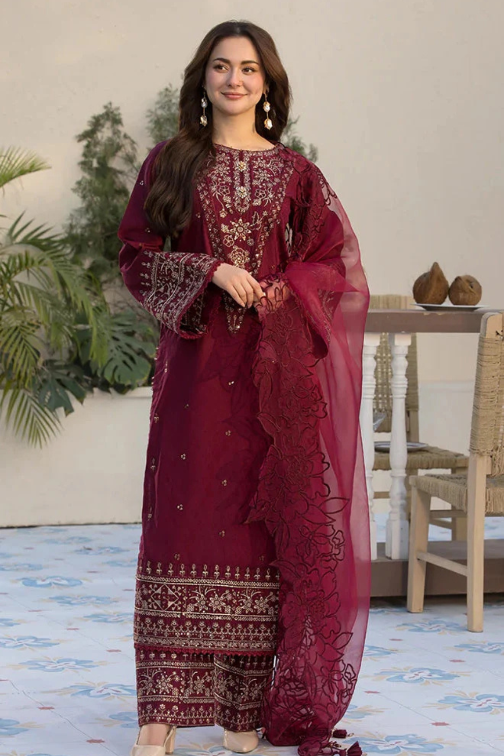 Allys- Unstitched  3PC Lawn Embroidered Shirt with Embroidered Organza Dupatta- SNW-1146